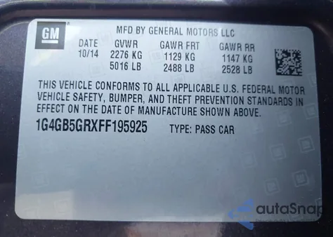 2015 Buick Lacrosse Leather из США, поврежденный, VIN 1G4GB5GRXFF195925